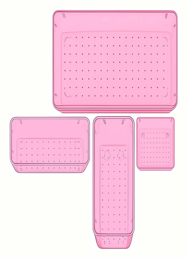 الكبريت مجموعة فواصل أدراج الحمام من سولفار، 4 قطع، منظمات بلاستيكية لأدوات التجميل، صناديق تخزين لصينية أدوات التجميل (1 صغير + 1 متوسط + 1 كبير + 1 كبير جدًا) - وردي - Image 1